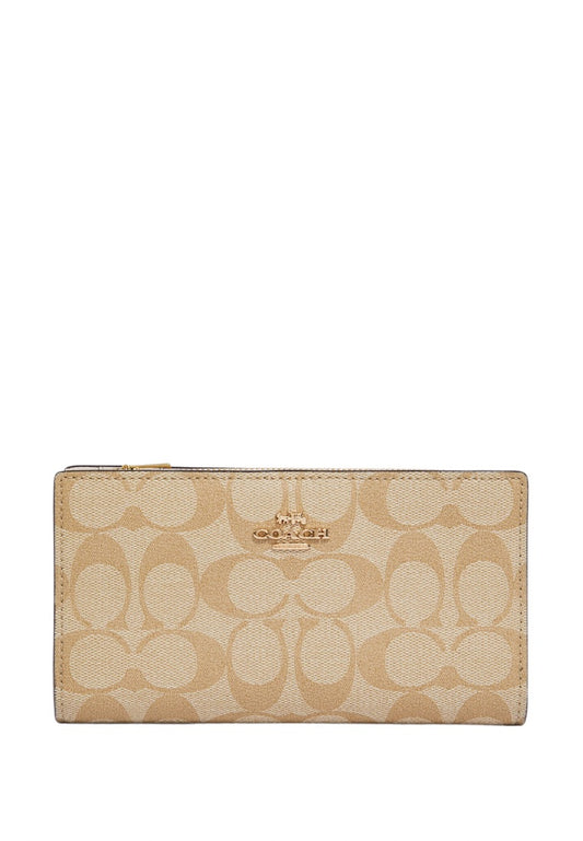 Slim Zip Wallet In Signature Canvas Light Khaki Chalk