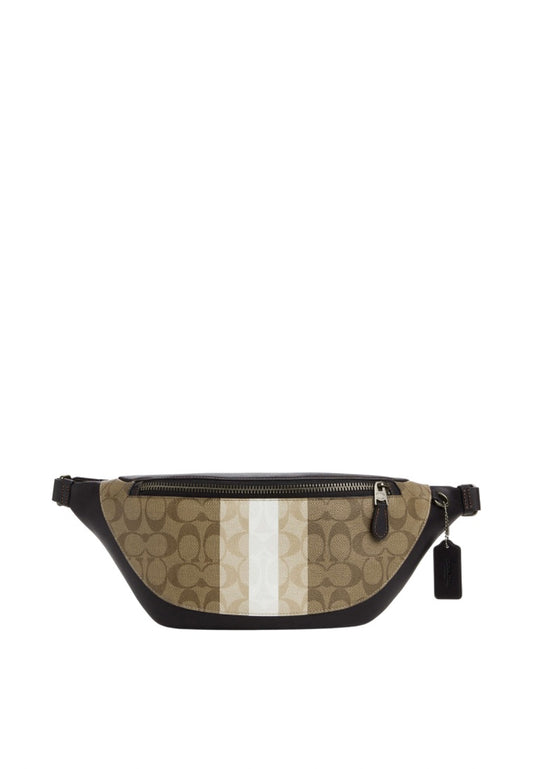 Warren Belt Bag In Blocked Signature Canvas With Varsity Stripe Khaki Multi
