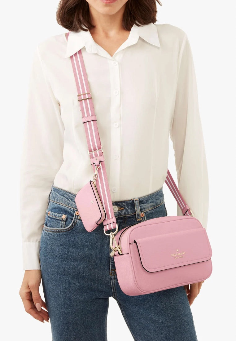 Rosie Pebbled Leather Flap Camera Bag Bright Carnation