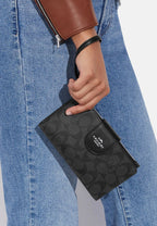 Tech Wallet In Colorblock Signature Canvas Graphite Black