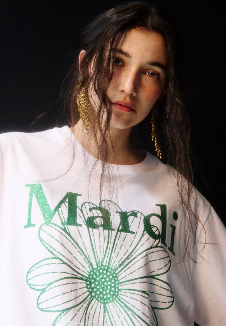 T-Shirt FlowerMardi Glitter White Green