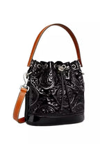 T Monogram Puffy Patent Bucket Bag Black