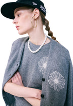 Raccoon Blended Cardigan V Neck Grey Ivory