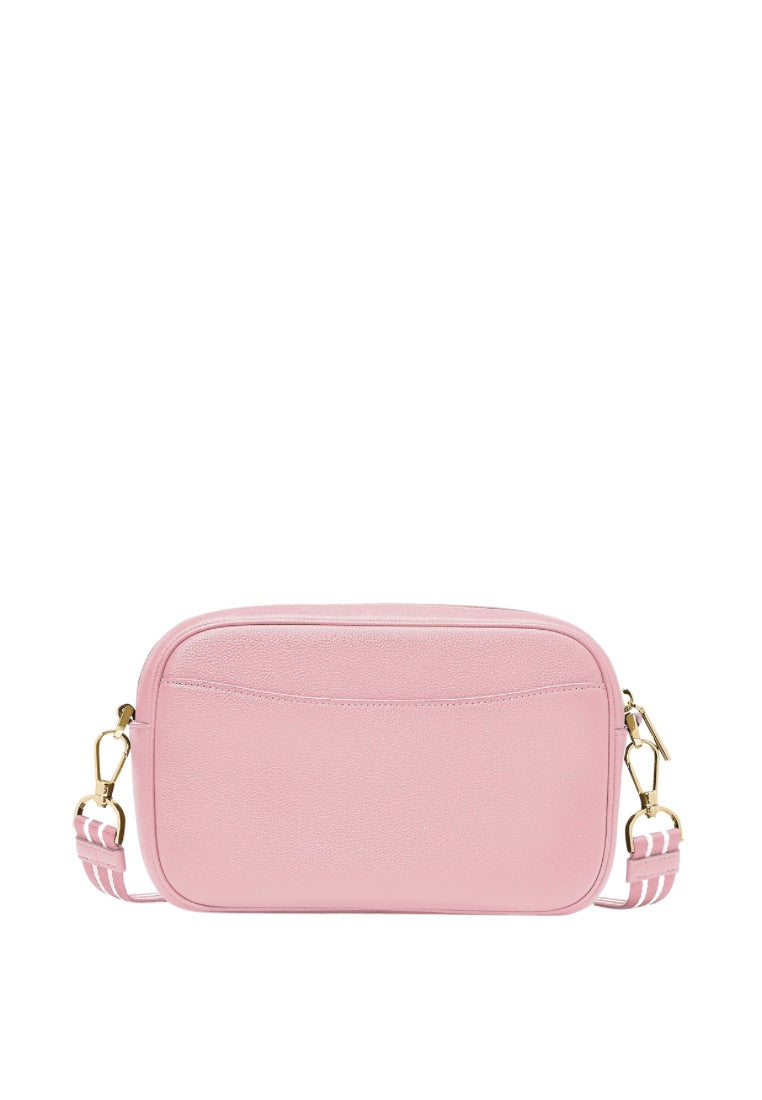 Rosie Pebbled Leather Flap Camera Bag Bright Carnation