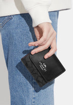 Small Trifold Wallet In Blocked Signature Canvas Graphite Black
