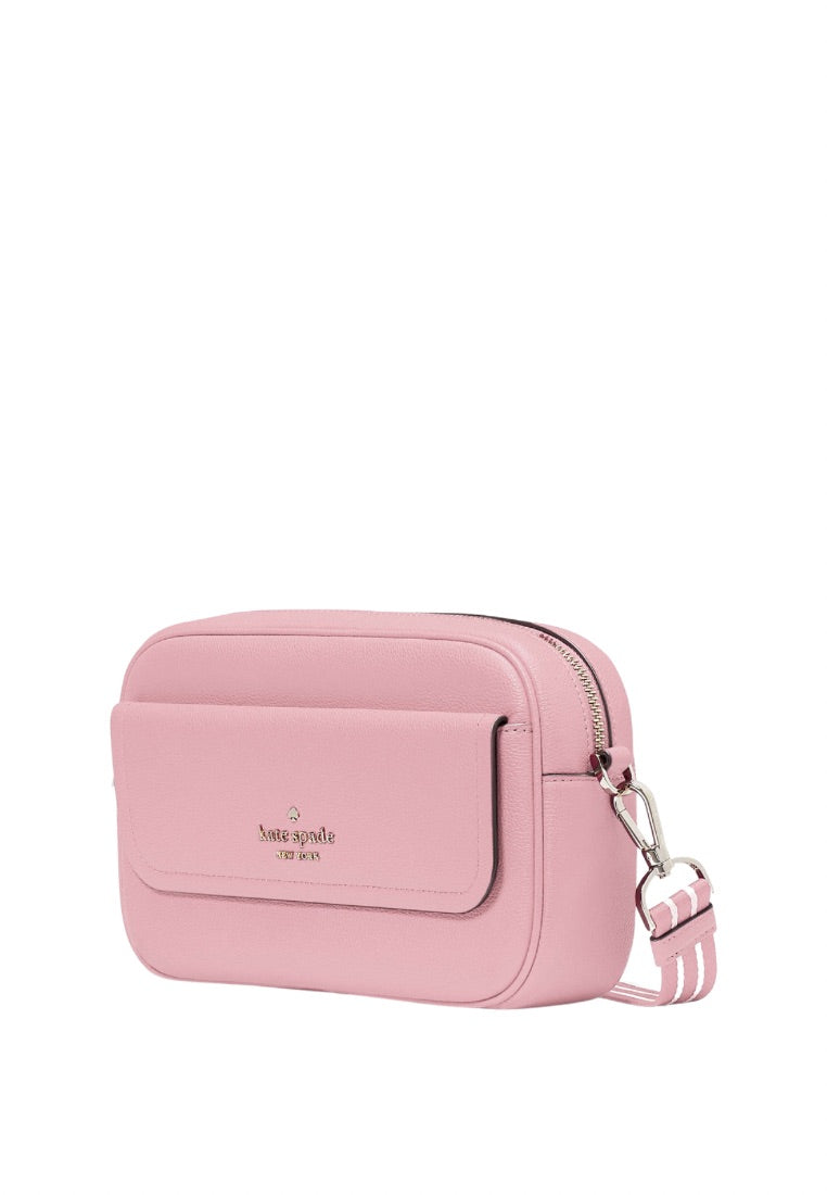 Rosie Pebbled Leather Flap Camera Bag Bright Carnation