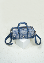 Mini Boston Bag in Vintage Jacquard Monogram Blue