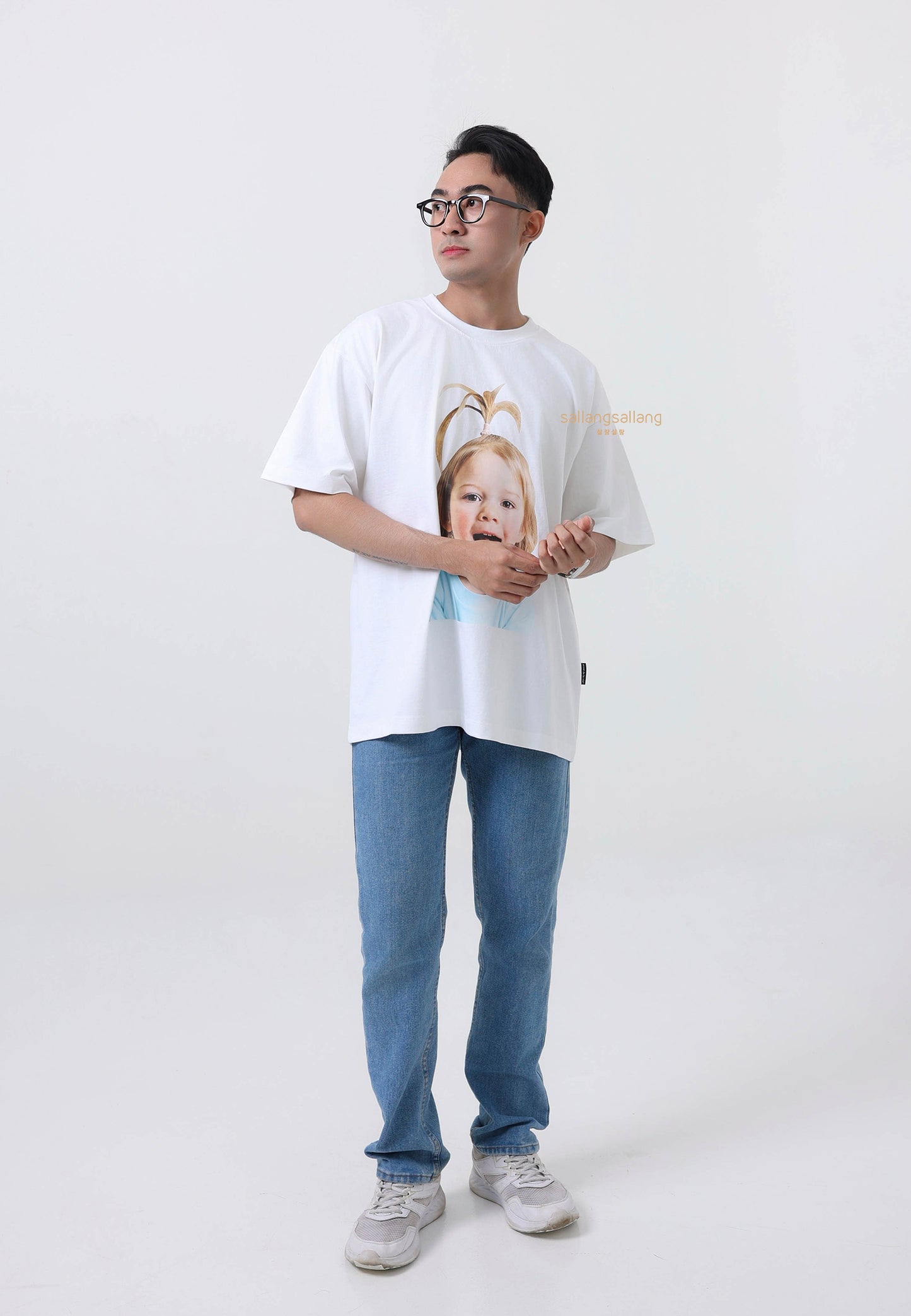 Baby Face Apple Hair Boy Short Sleeve T-Shirt White