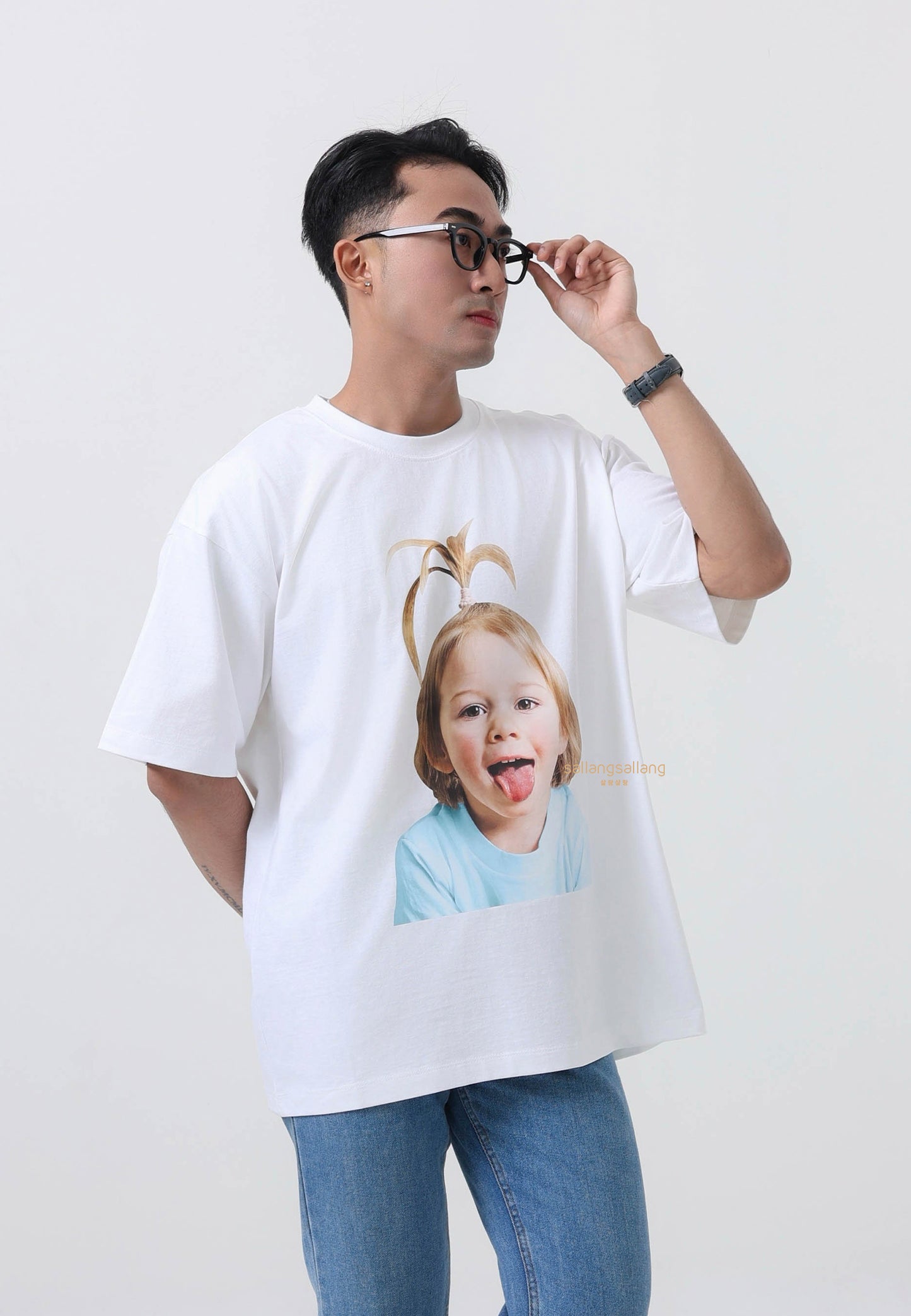 Baby Face Apple Hair Boy Short Sleeve T-Shirt White