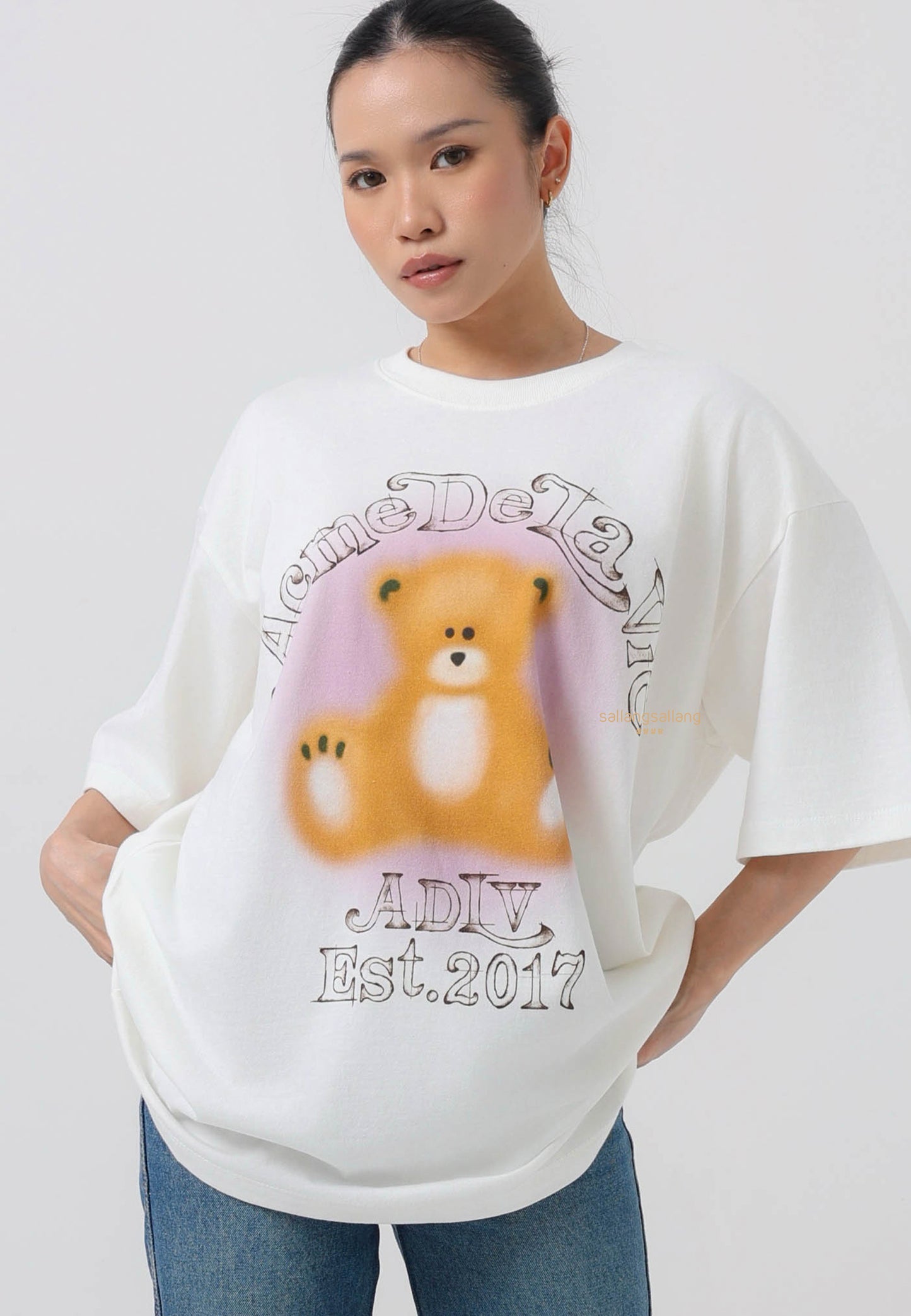 Blur Sketch Bear Short Sleeve T-Shirt Cream