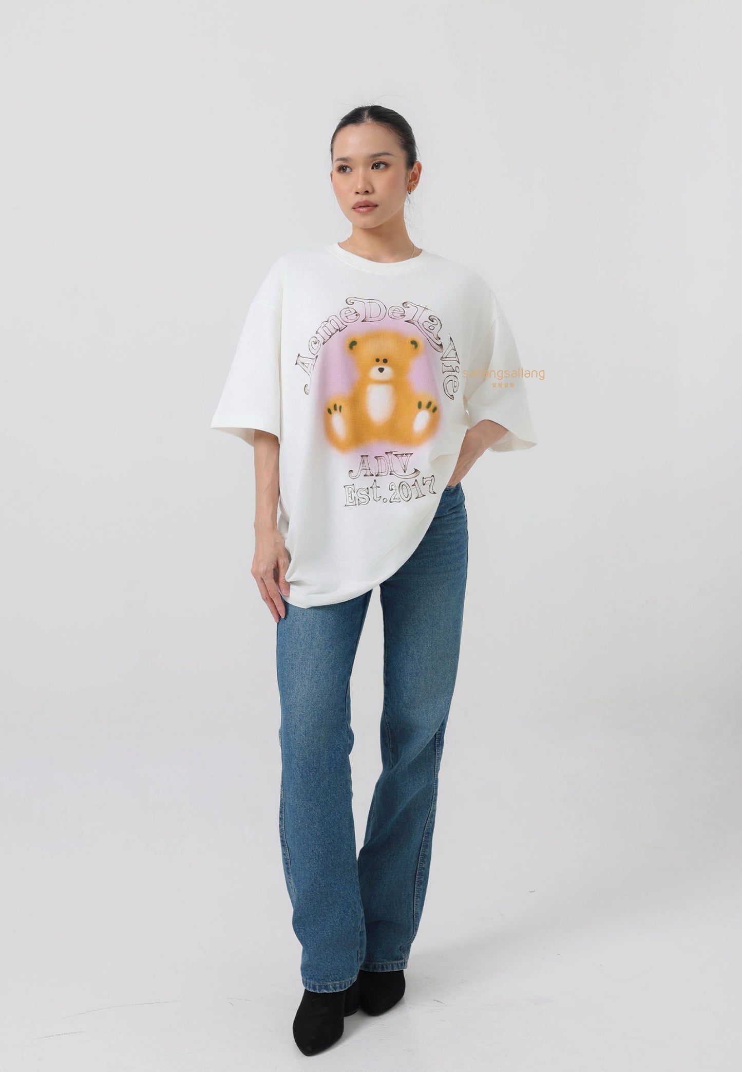 Blur Sketch Bear Short Sleeve T-Shirt Cream