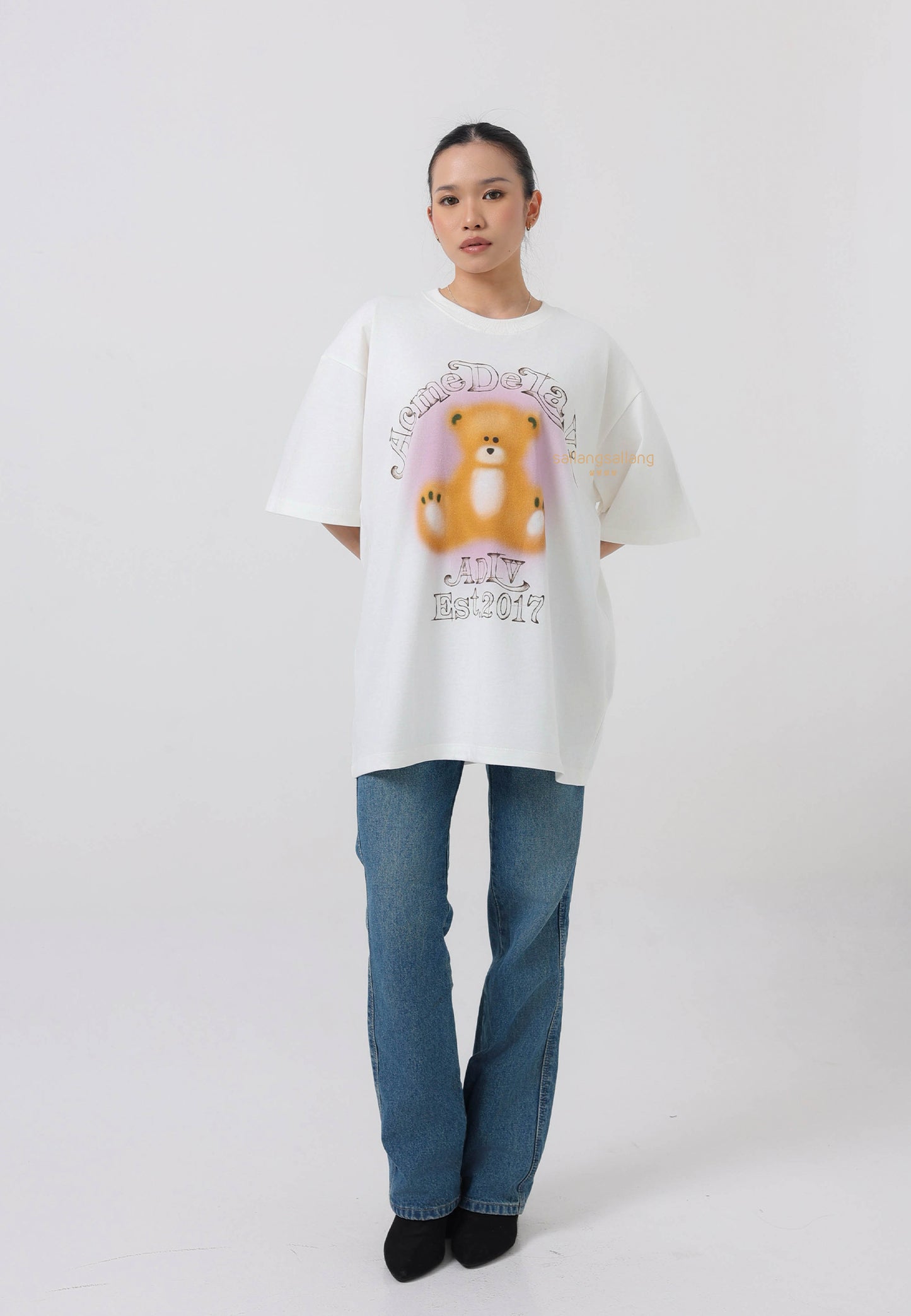 Blur Sketch Bear Short Sleeve T-Shirt Cream