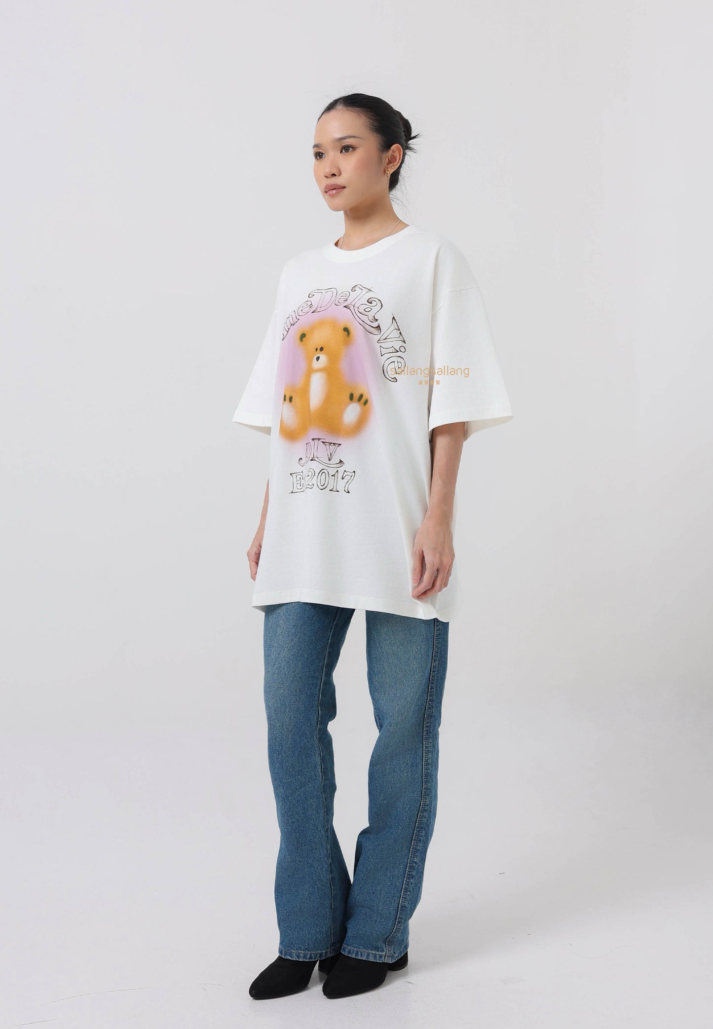 Blur Sketch Bear Short Sleeve T-Shirt Cream