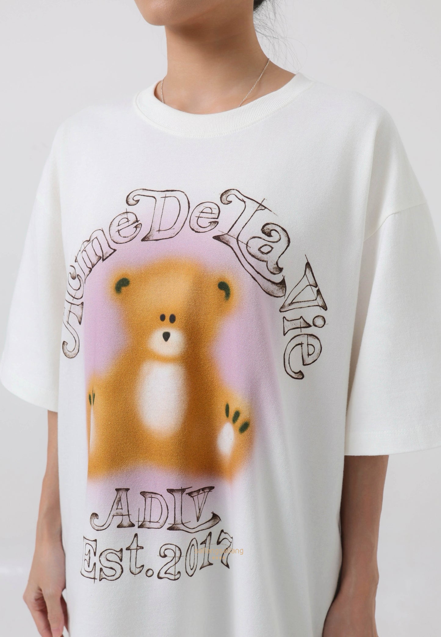 Blur Sketch Bear Short Sleeve T-Shirt Cream
