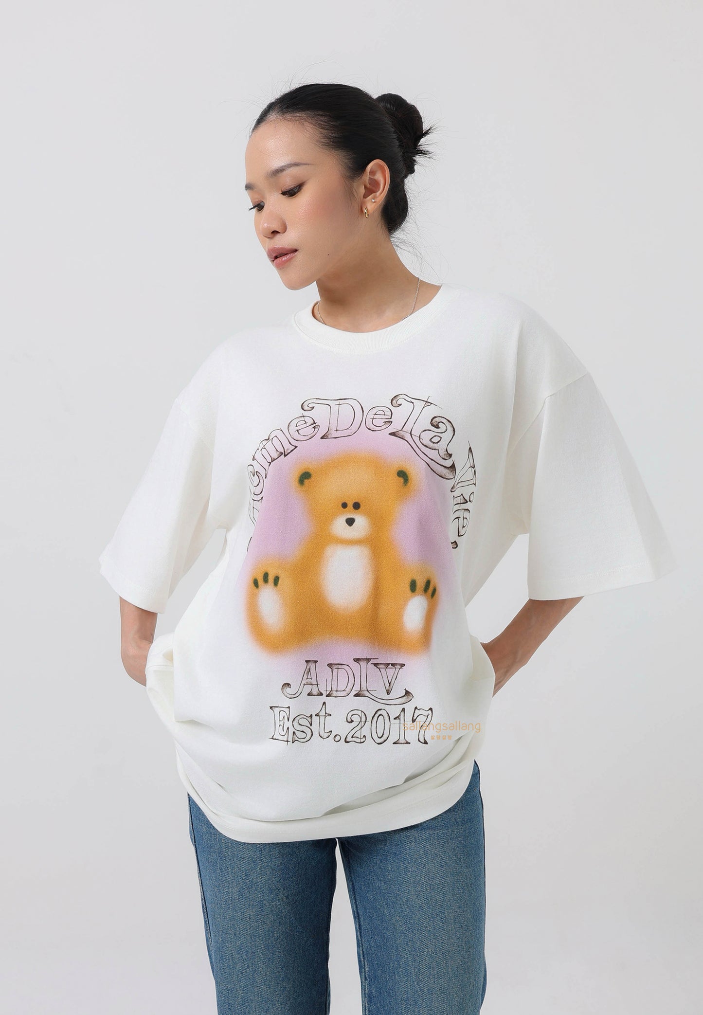 Blur Sketch Bear Short Sleeve T-Shirt Cream