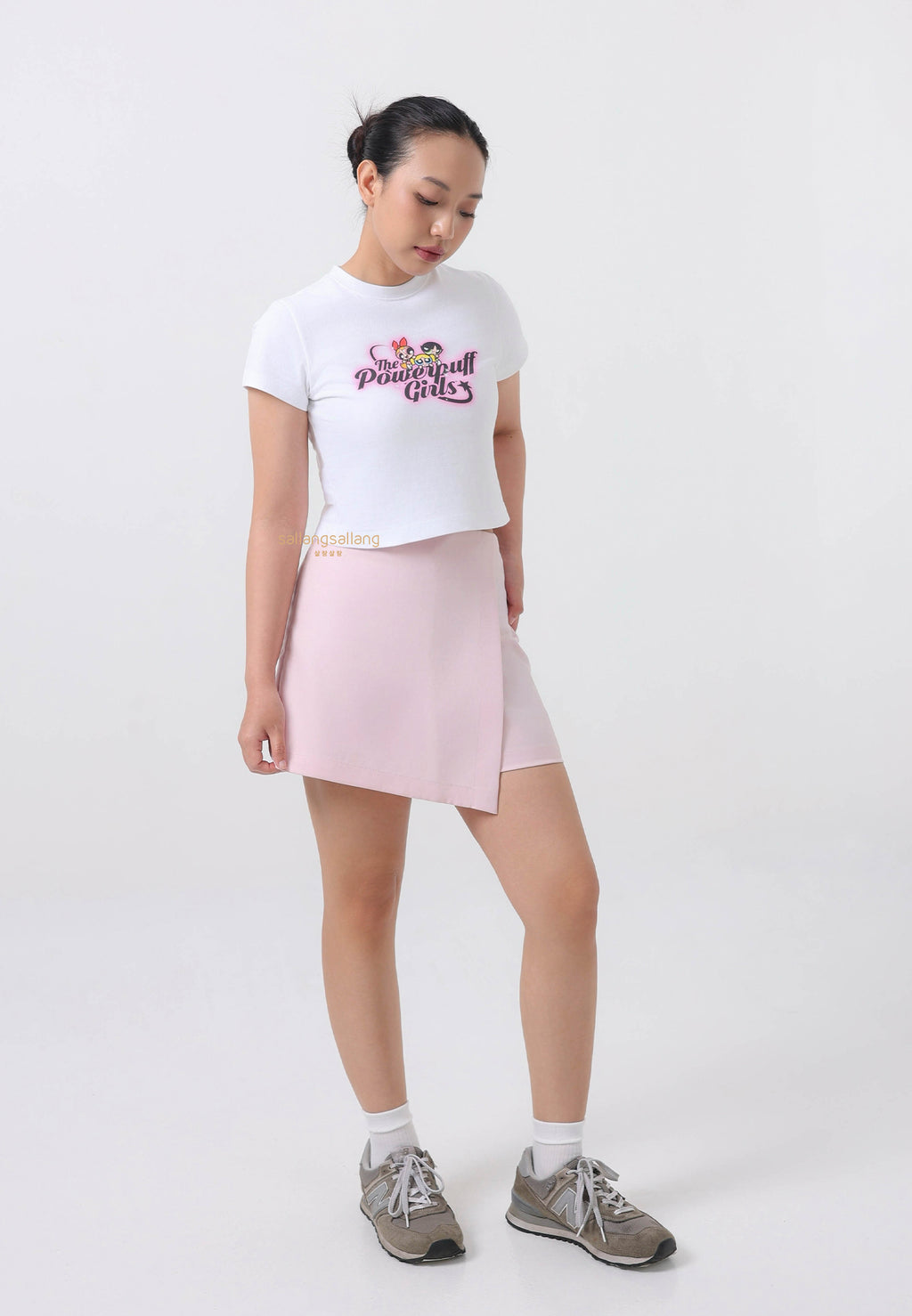 The Powerpuff Girls x Acmedelavie Gradient Curlylogo Crop T-Shirts White