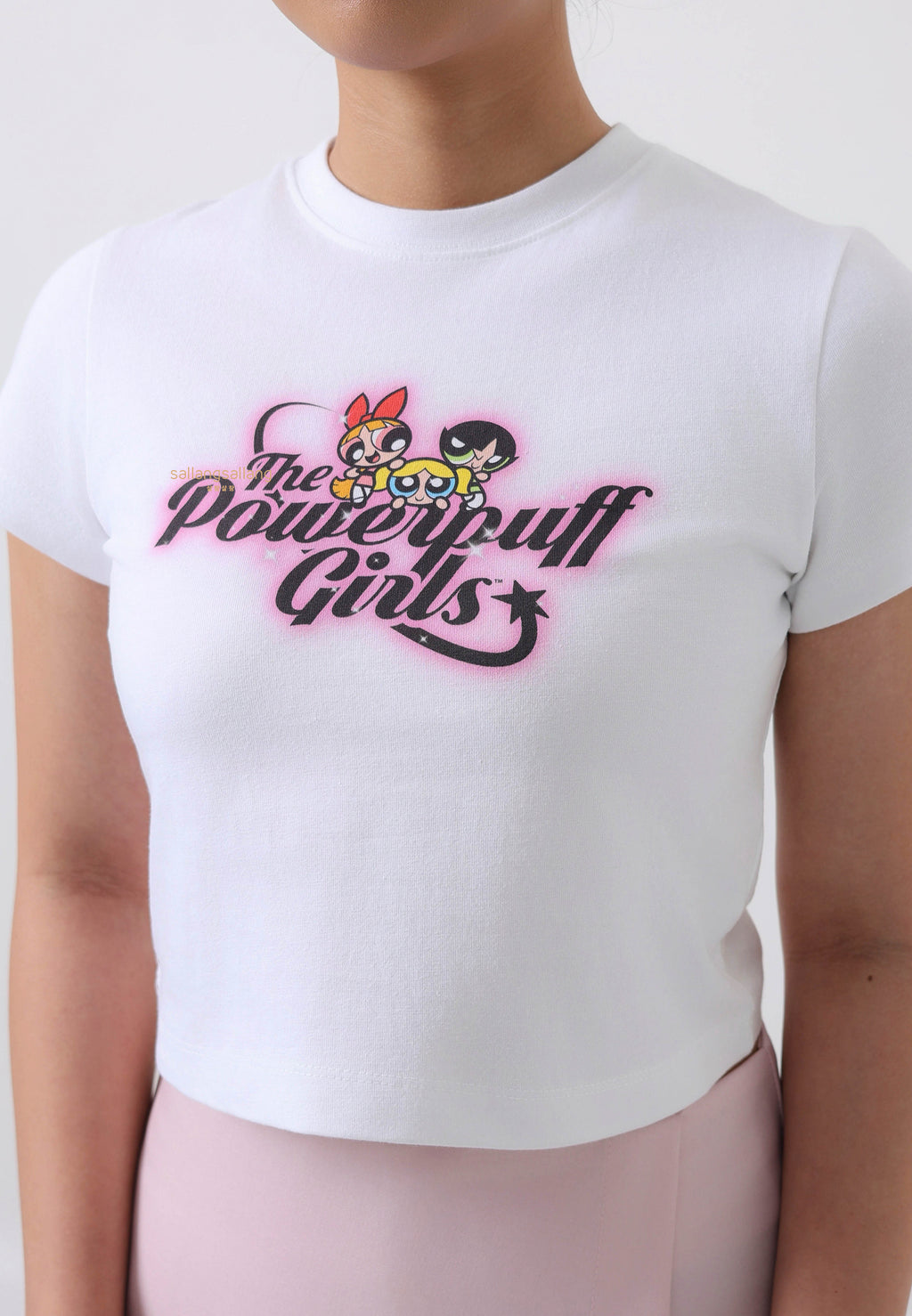 The Powerpuff Girls x Acmedelavie Gradient Curlylogo Crop T-Shirts White