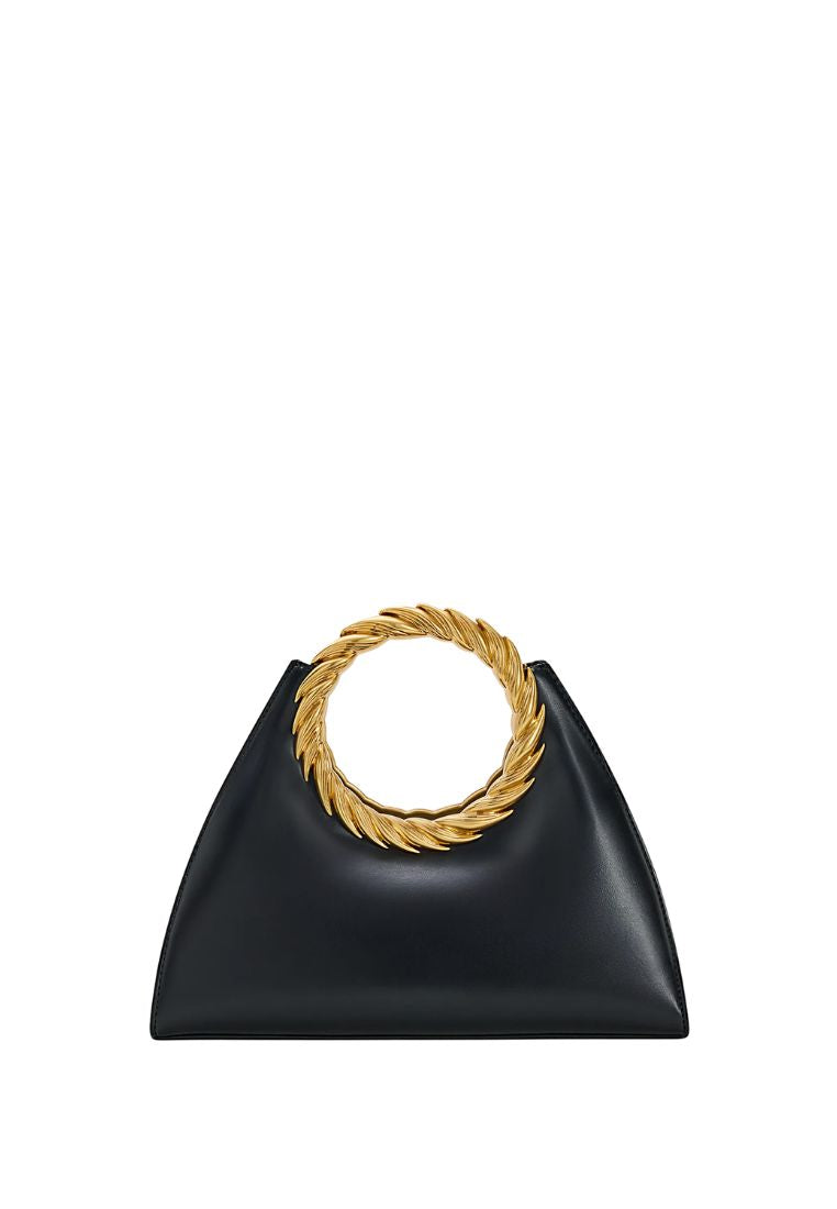 Amiya Leaf Handle Sculpture Bag - Black