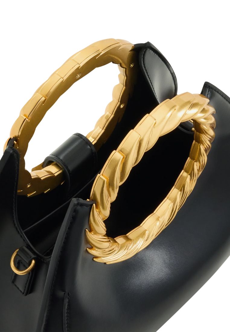 Amiya Leaf Handle Sculpture Bag - Black