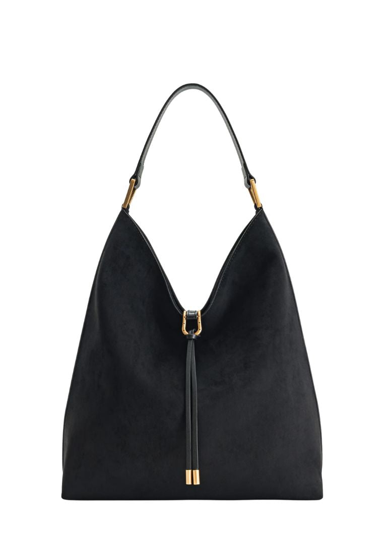 Aria Faux Suede Shoulder Bag - Black
