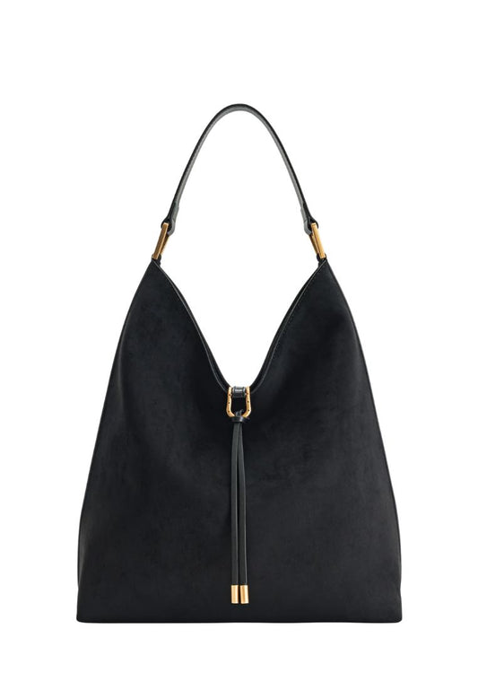 Aria Faux Suede Shoulder Bag - Black