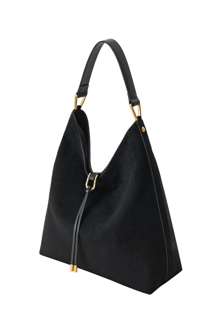 Aria Faux Suede Shoulder Bag - Black