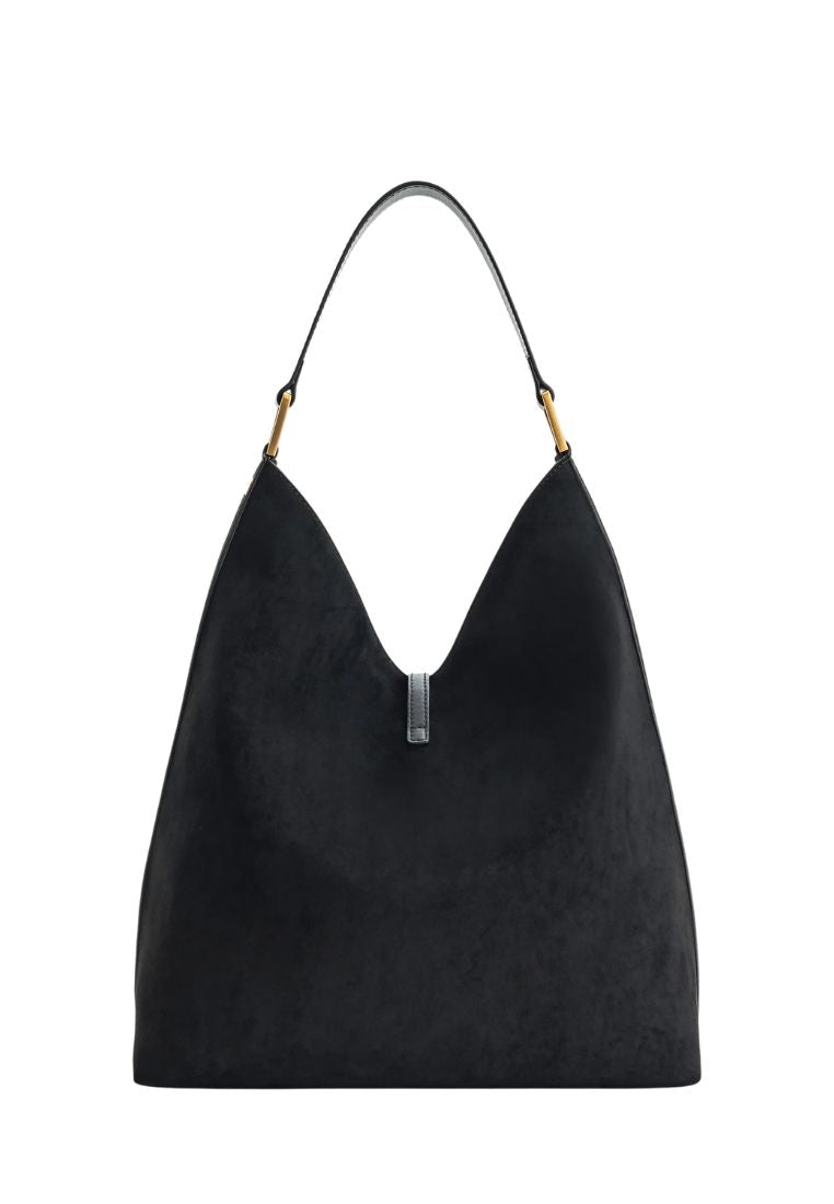 Aria Faux Suede Shoulder Bag - Black