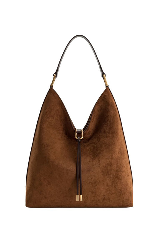 Aria Faux Suede Shoulder Bag - Brown