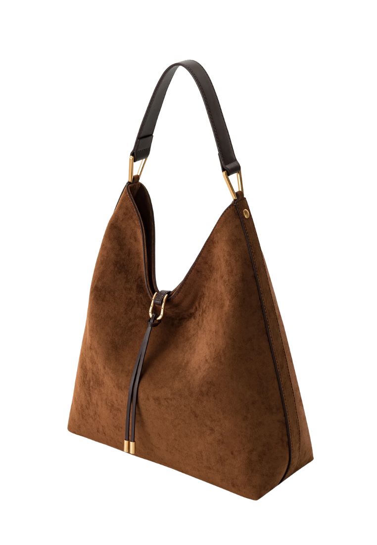 Aria Faux Suede Shoulder Bag - Brown