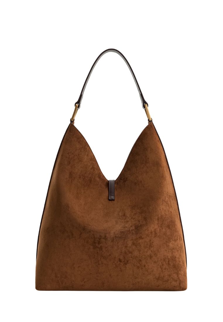 Aria Faux Suede Shoulder Bag - Brown