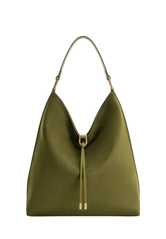 Aria Faux Suede Shoulder Bag - Dark Olive
