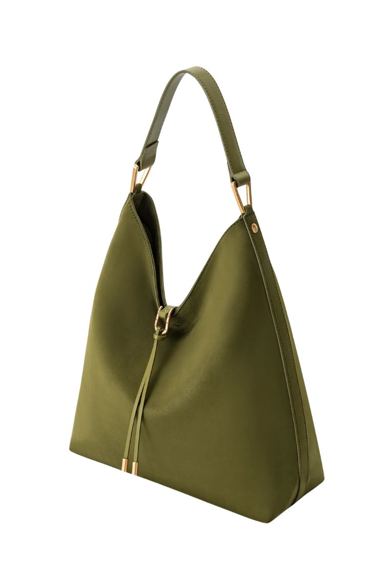 Aria Faux Suede Shoulder Bag - Dark Olive