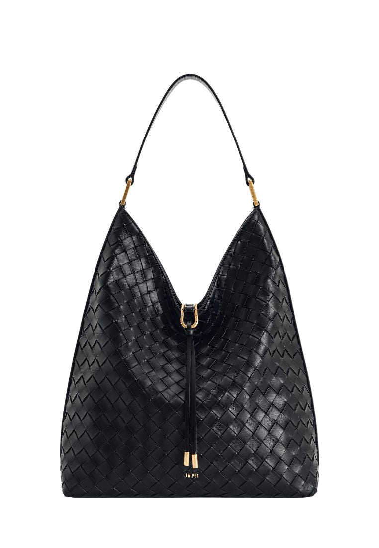 Aria Woven Texture Shoulder Bag - Black