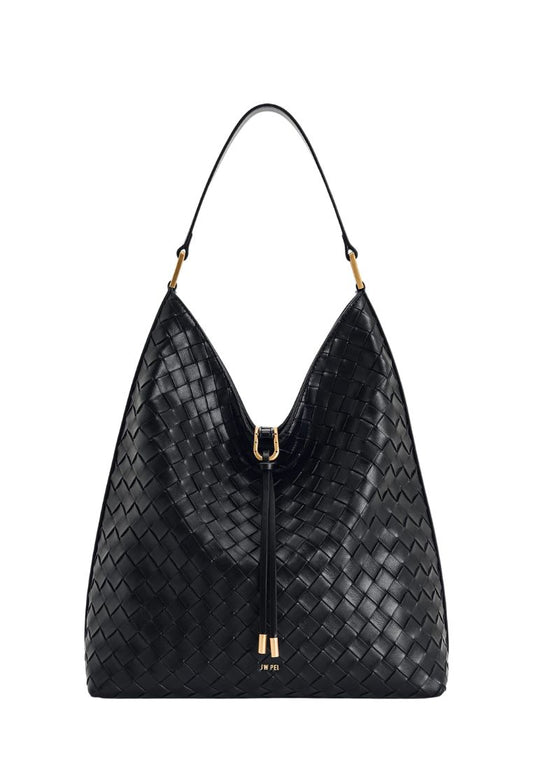 Aria Woven Texture Shoulder Bag - Black