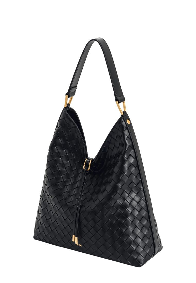 Aria Woven Texture Shoulder Bag - Black
