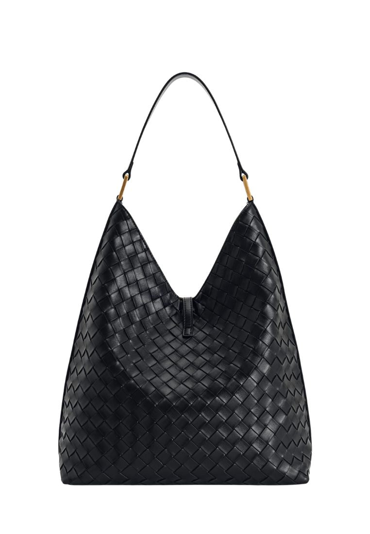 Aria Woven Texture Shoulder Bag - Black