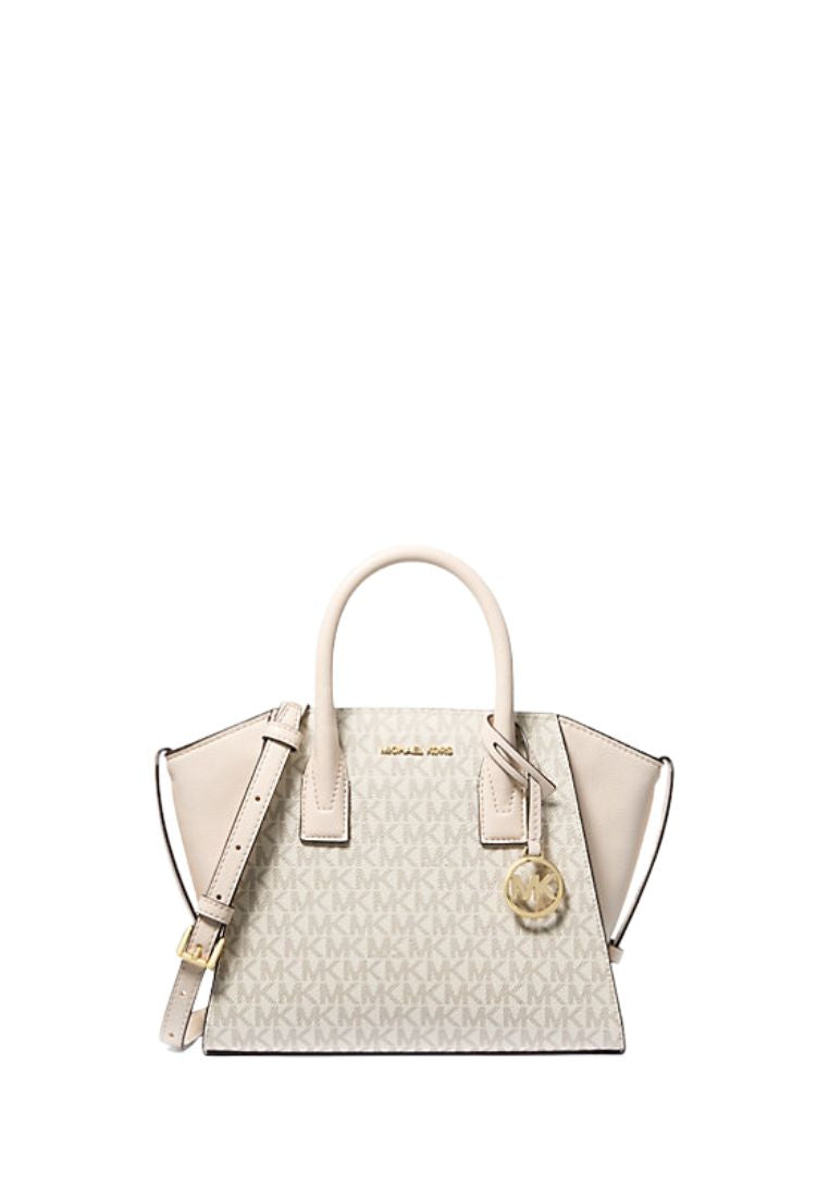 Avril Small Logo and Leather Satchel Cream Multi