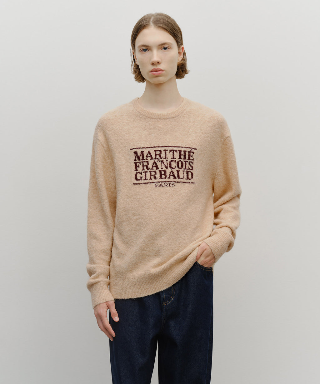 BOUCLE CLASSIC LOGO KNIT PULLOVER ecru