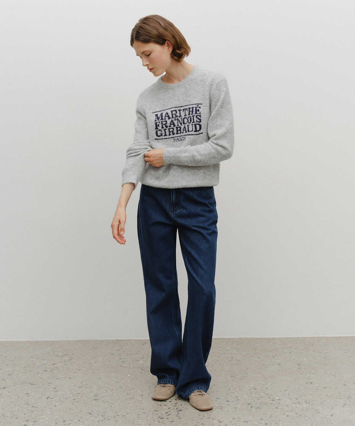 BOUCLE CLASSIC LOGO KNIT PULLOVER light gray