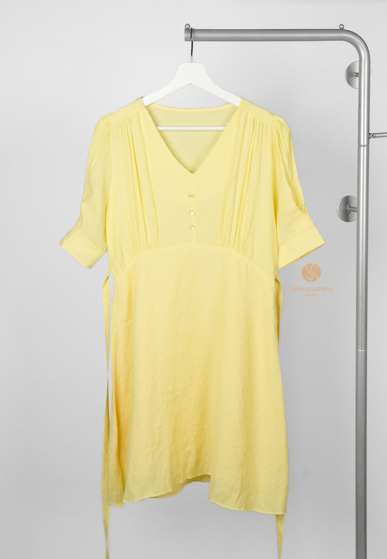 [DEFECT SALE 270] V-neck Button Dress Yellow