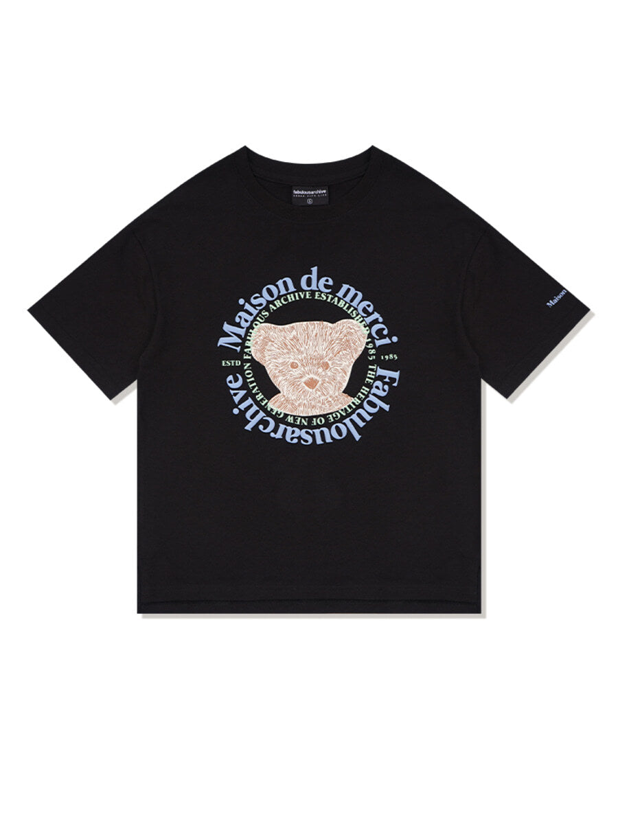 Bear Friends Relax Crop T-Shirt Black Blue