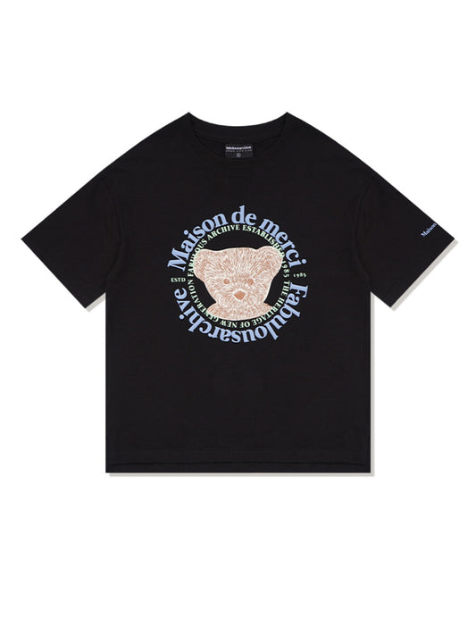Bear Friends Relax Crop T-Shirt Black Blue