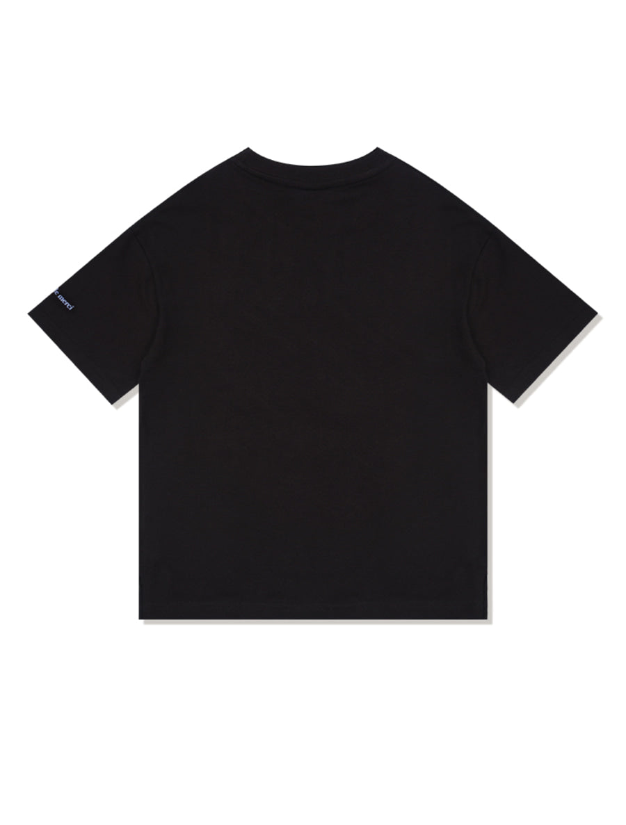 Bear Friends Relax Crop T-Shirt Black Blue