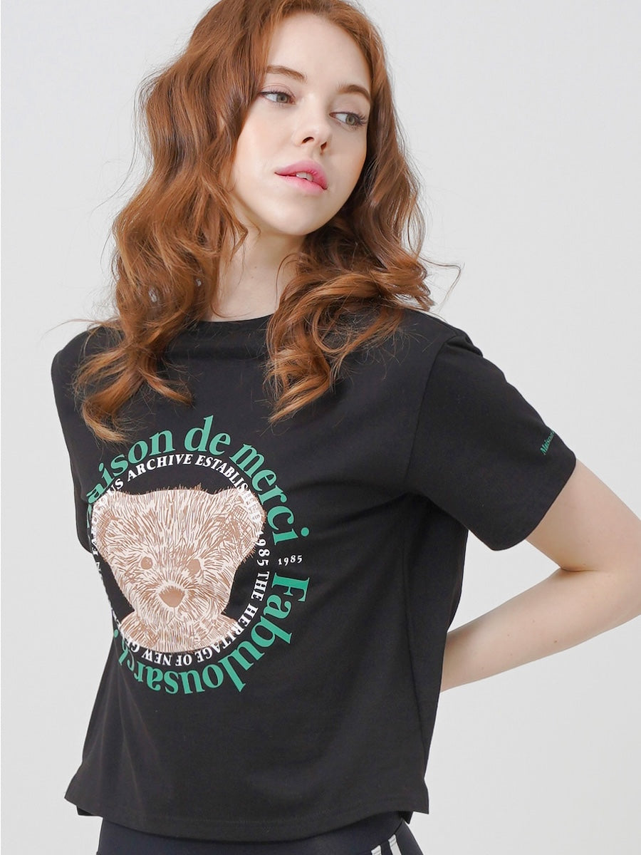 Bear Friends Relax Crop T-Shirt Black Green