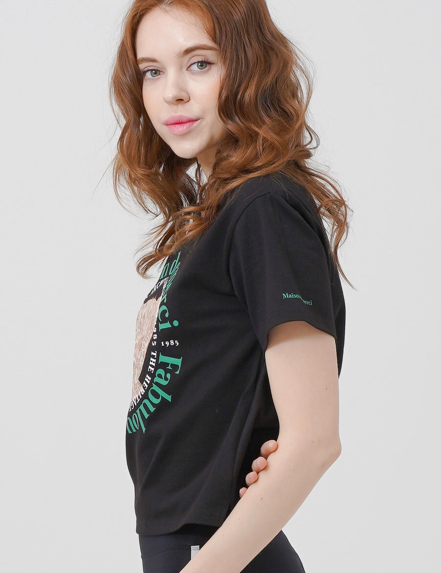 Bear Friends Relax Crop T-Shirt Black Green