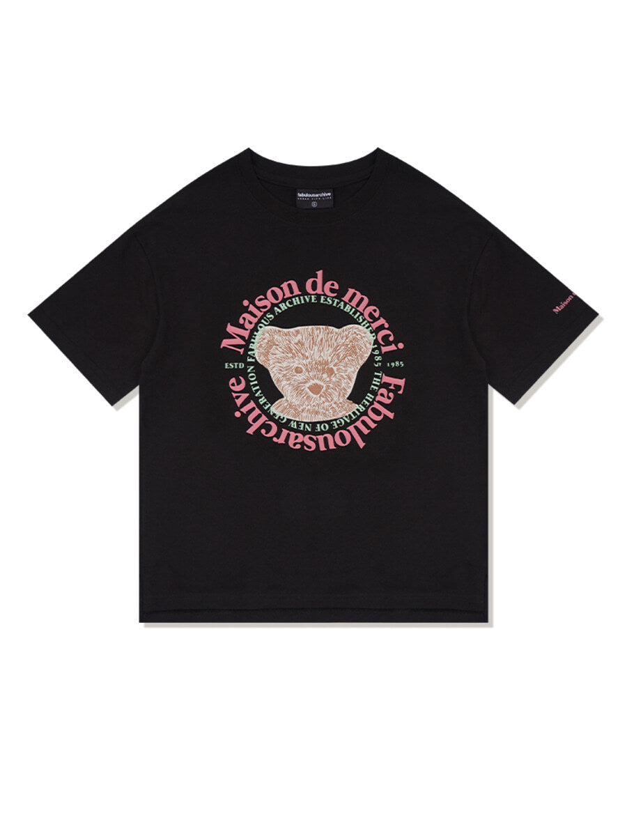 Bear Friends Relax Crop T-Shirt Black Pink