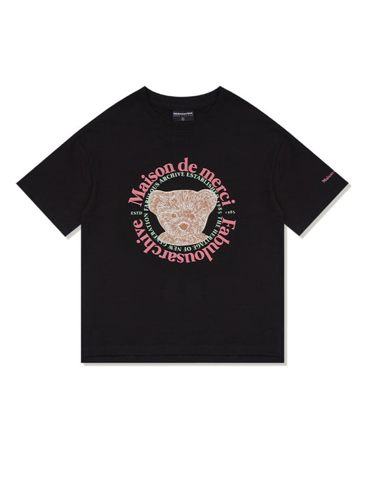 Bear Friends Relax Crop T-Shirt Black Pink