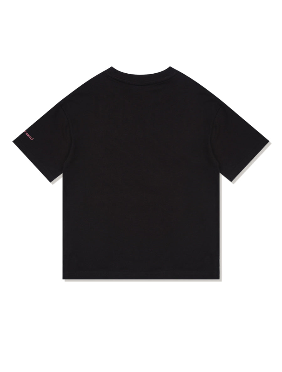 Bear Friends Relax Crop T-Shirt Black Pink