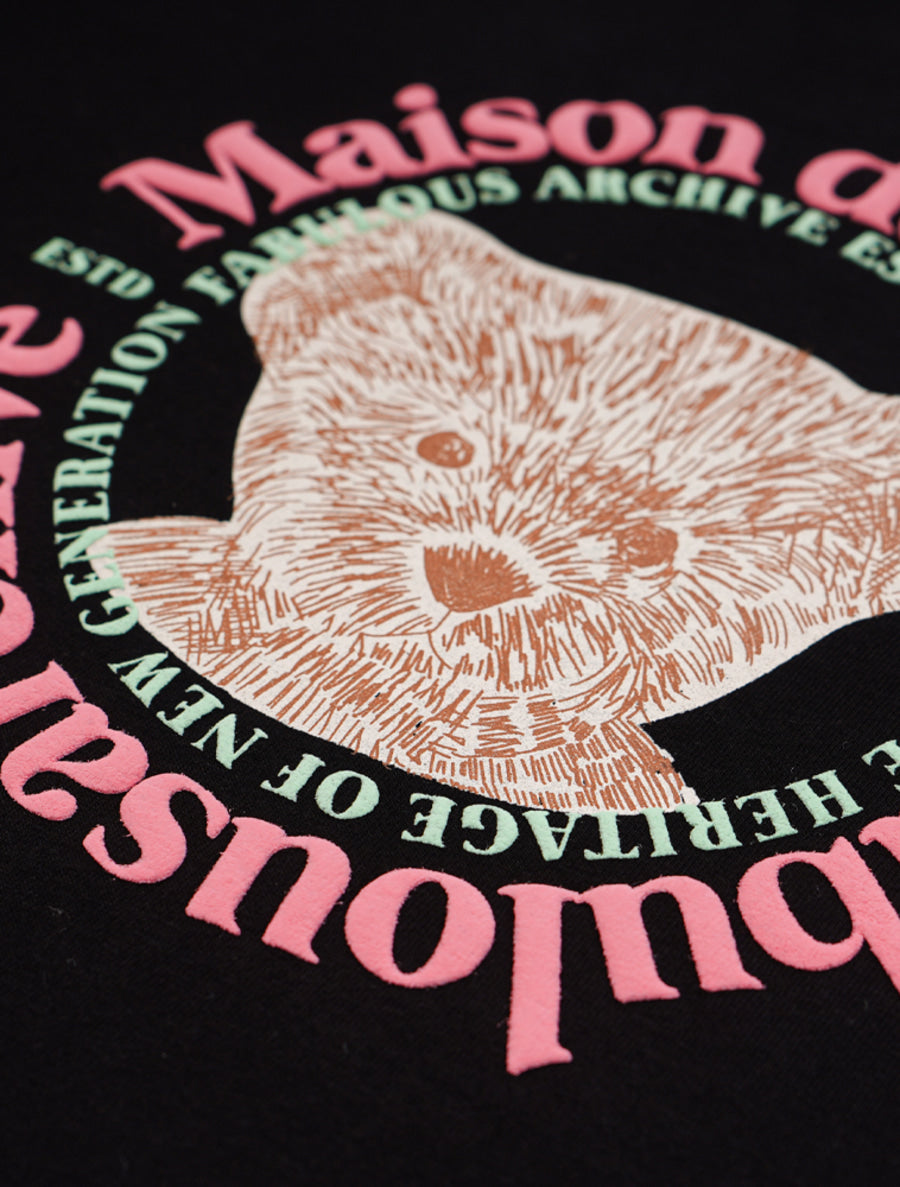 Bear Friends Relax Crop T-Shirt Black Pink