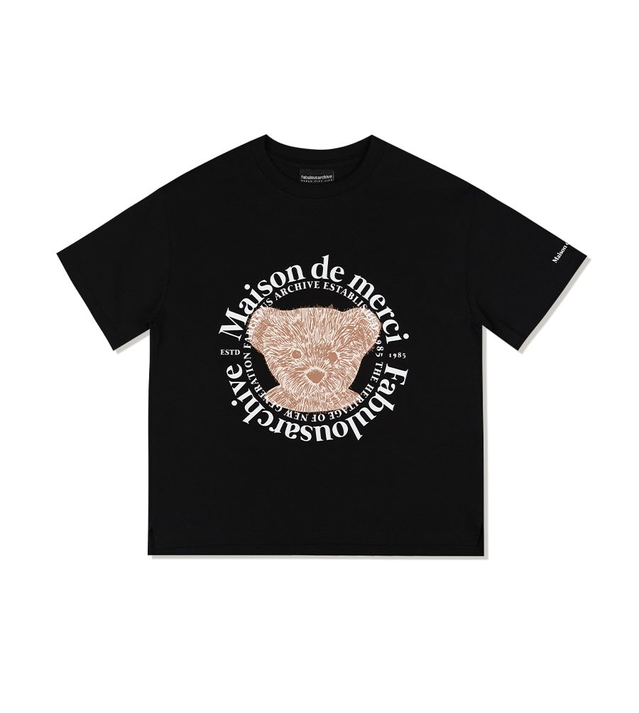 Bear Friends Relax Crop T-Shirt Black White